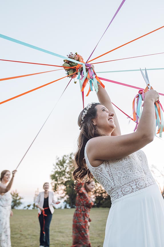 jeu rubans mariage bouquet horizon wedding