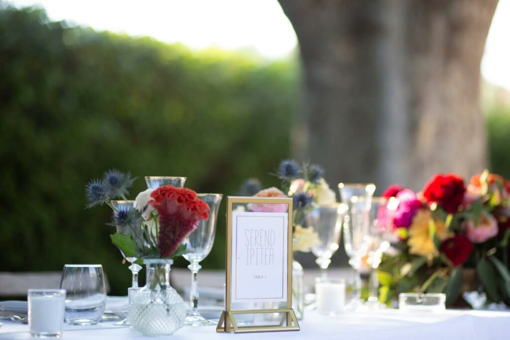 wedding tables with colorful flowers
